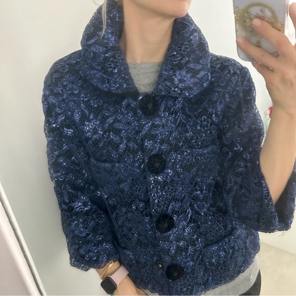 MARC JACOBS Navy Metallic Lace Bolero Short Coat Jacket NWOT - Picture 2 of 8